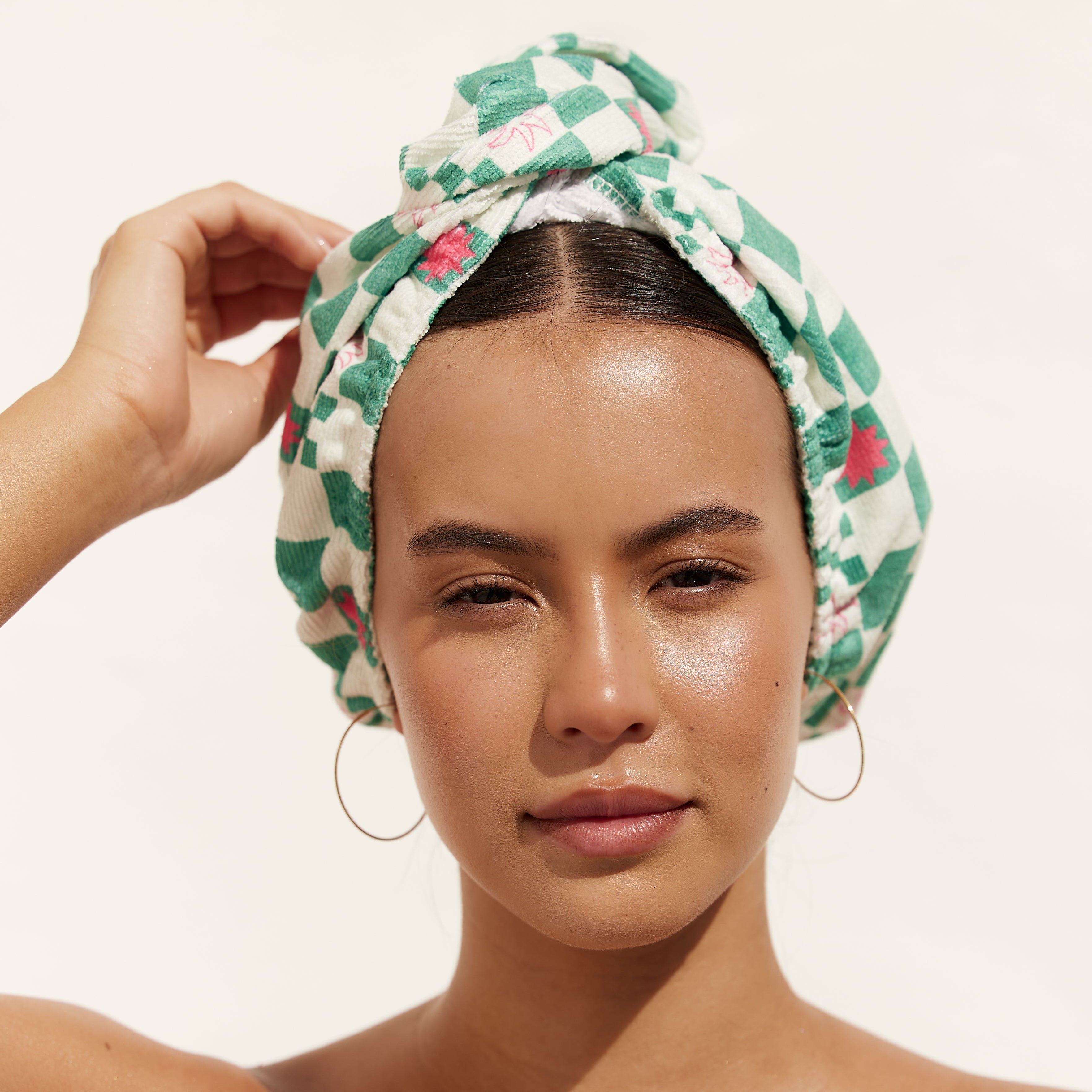 Riva Hair Towel Wrap (Green Check) by Louvelle