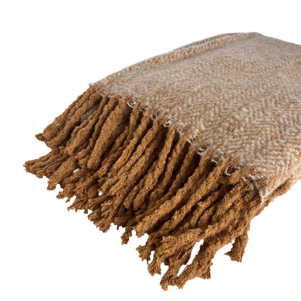 Alba Faux Mohair Throw – Caramel & Rust