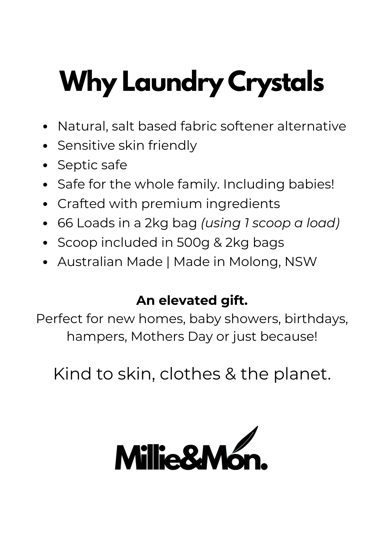 Millie & Mon Washing Crystals - Natural Fabric Softener