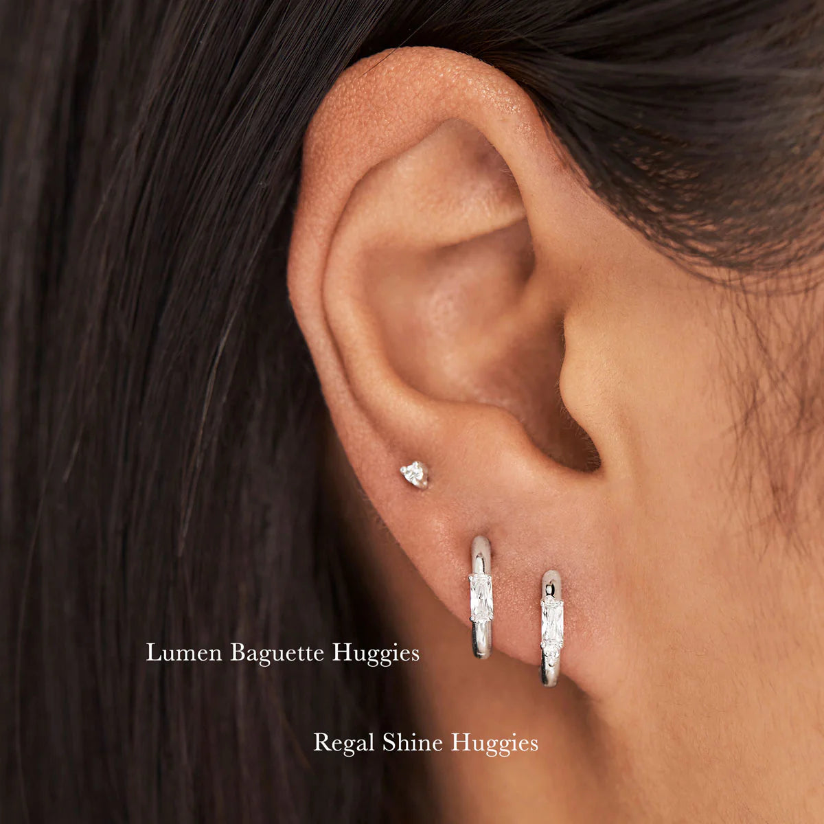 Lumen Baguette Huggies - Gold or Silver