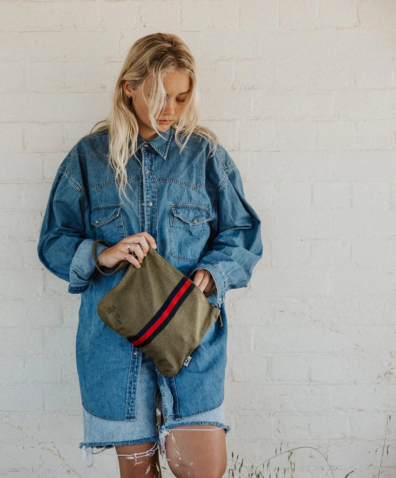 Pony Rider - Escapee Clutch Bag with Strap / Upcycled Khaki