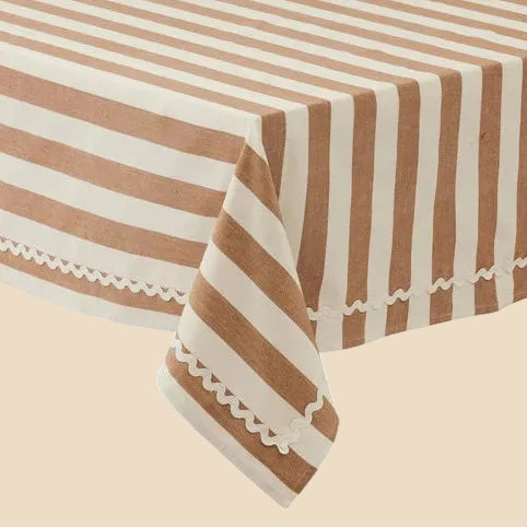 Orla Stripe Cotton Tablecloth (Terra/Ivory)