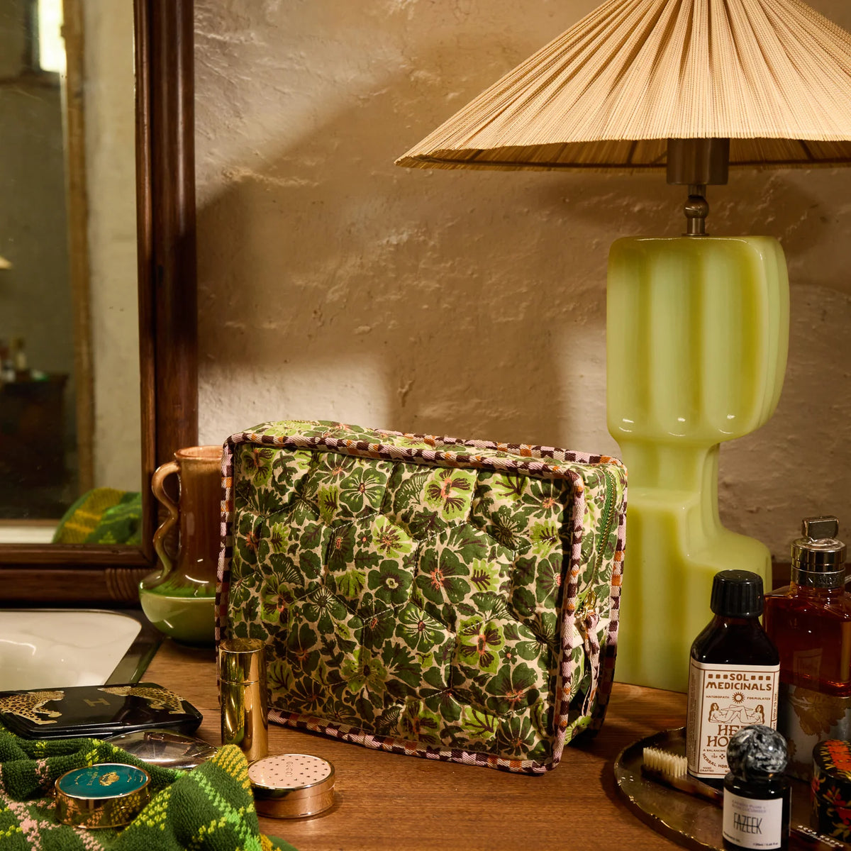 Magnolia Vanity Bag - Cactus Green by Sage & Clare