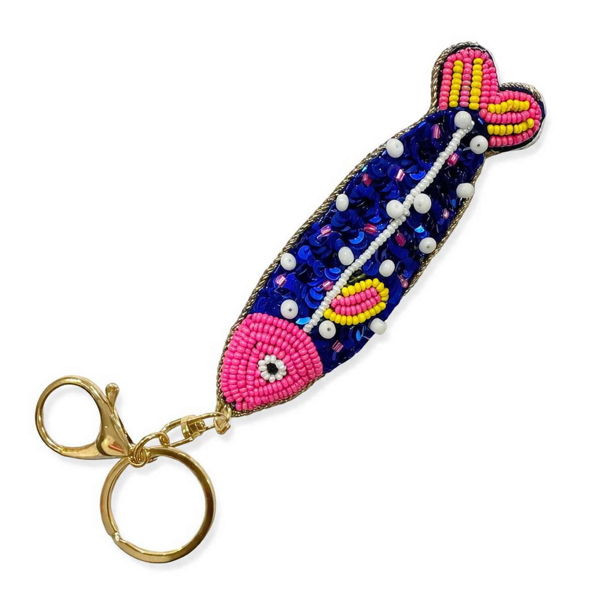 Tropical Fish Beaded Keyring - Navy Spots (by Mink & Me)