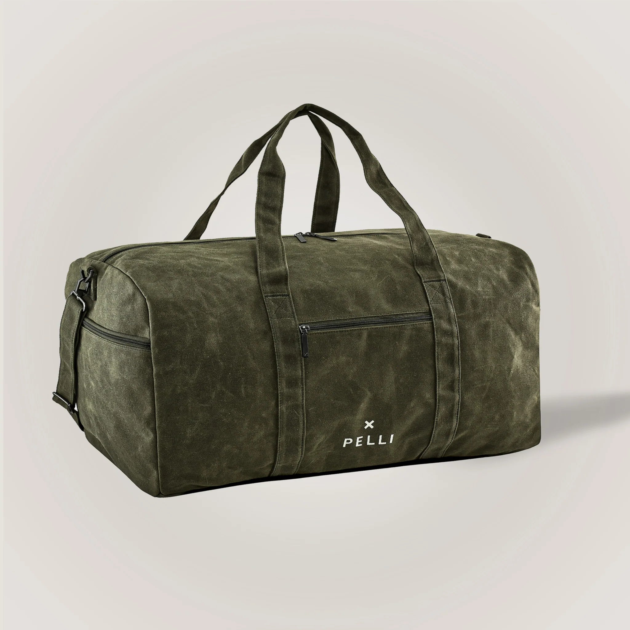 Pelli Overlander - Large Waxed Canvas Duffle Bag in Burnt Olive Green