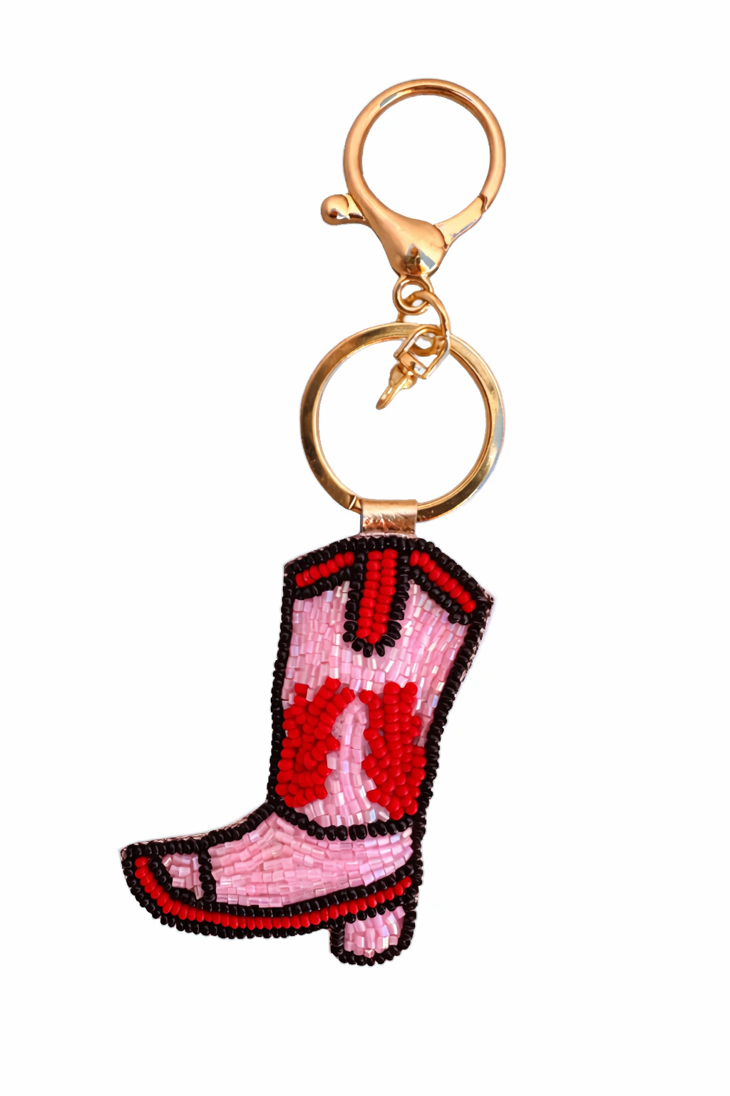 Pink Cowboy Boot Beaded Keyring (by Mink & Me)