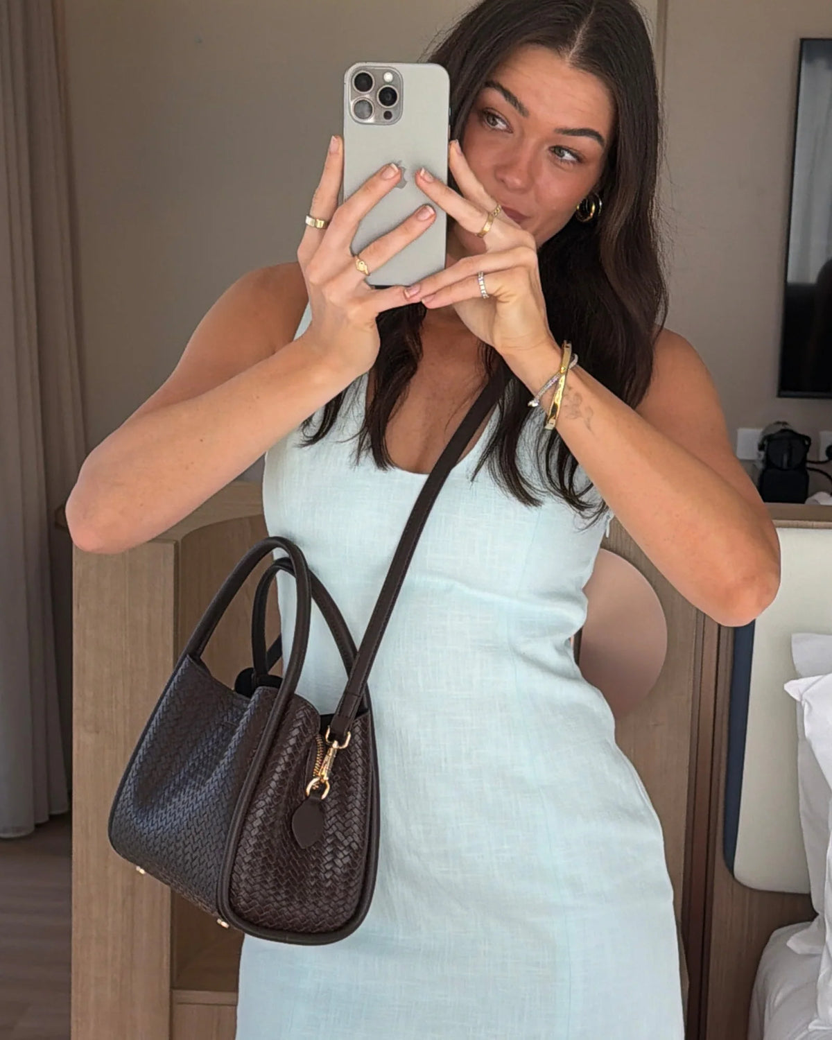 Steffie Mini Tote (Woven Chocolate) by Louenhide
