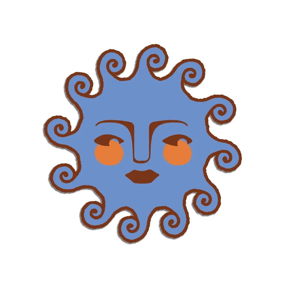 Sun Face Cerulean Blue Waterproof vinyl Sticker