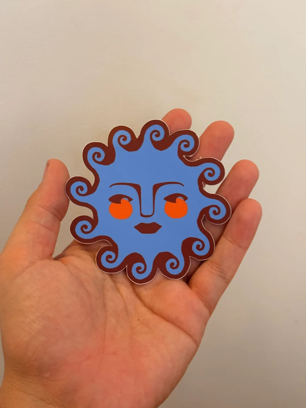 Sun Face Cerulean Blue Waterproof vinyl Sticker