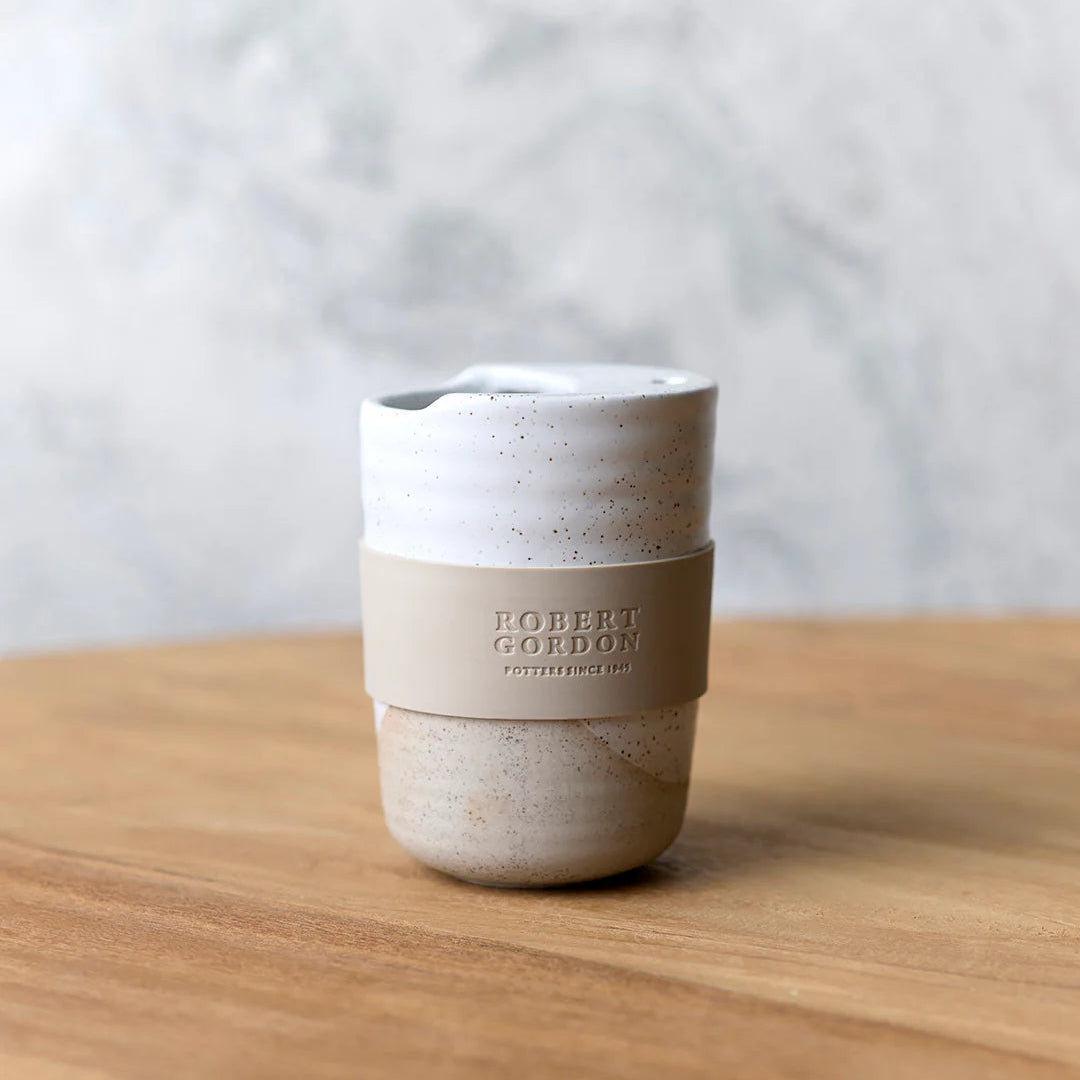 'The Wanderer' Travel Mug (White Speckle) by Robert Gordon
