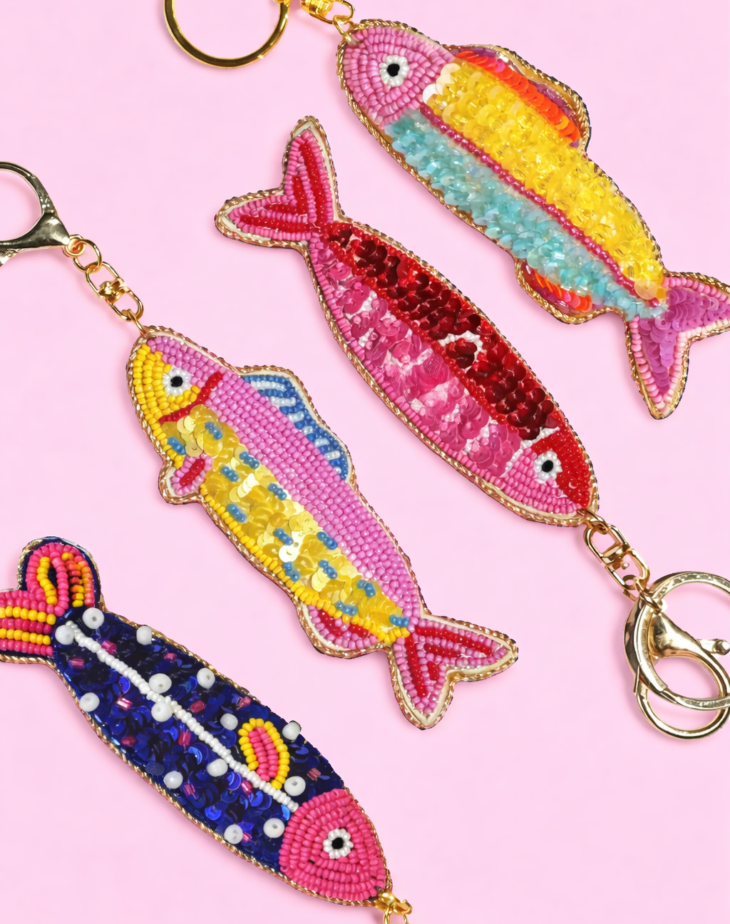 Tropical Fish Beaded Keyring - Navy Spots (by Mink & Me)