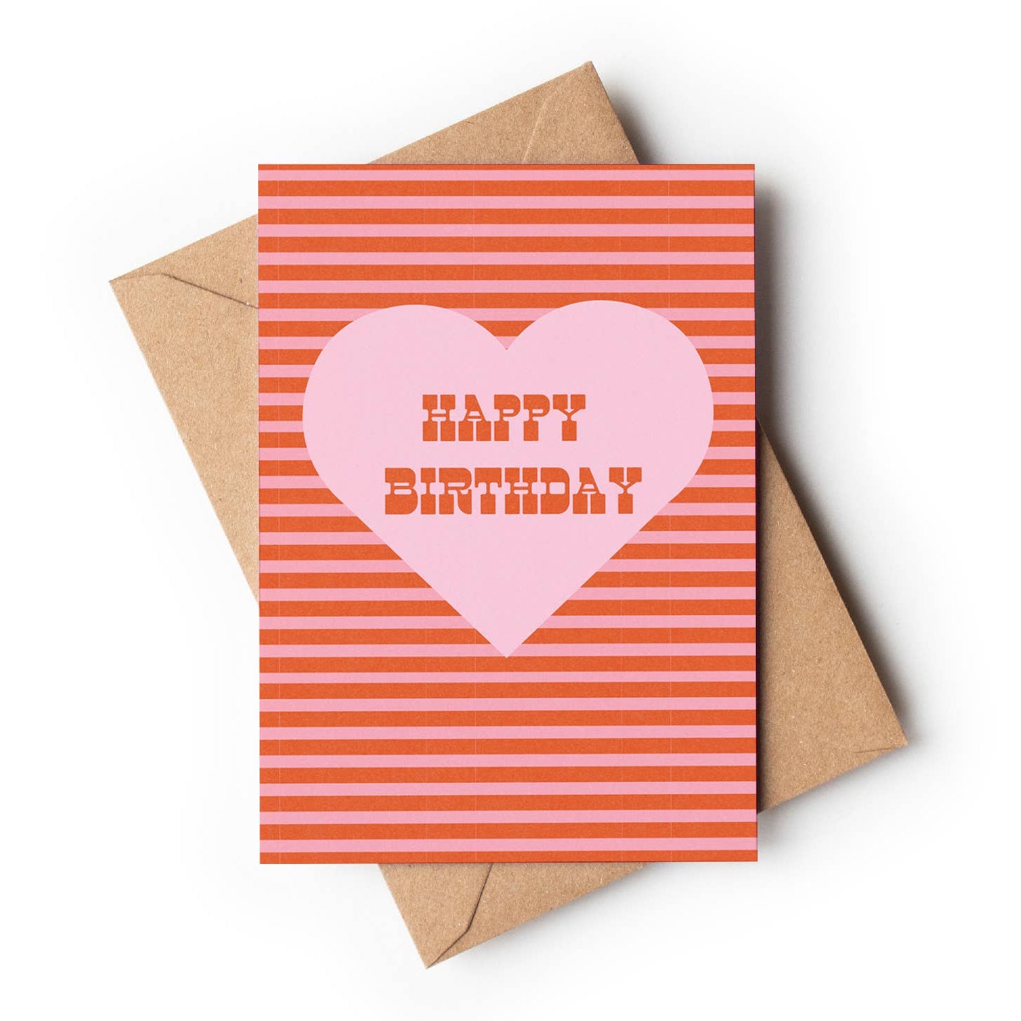 Happy Birthday Pink Stripe-Vintage Retro Style Greeting Card