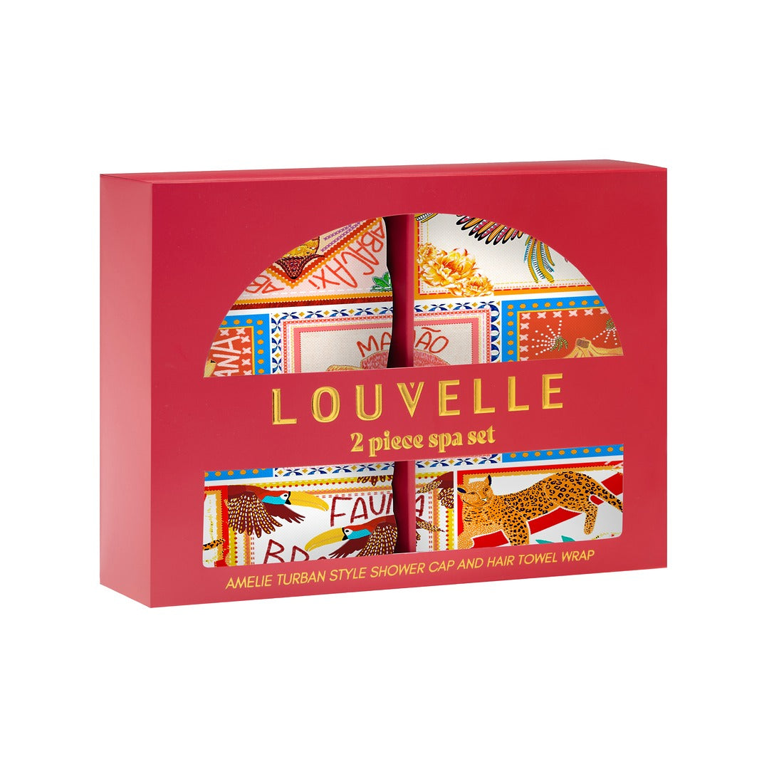 Papaya Postcard Spa Gift Set (Shower Cap & Hair Towel) by Louvelle