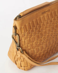 Woven Leather Pouch Bag - Tan