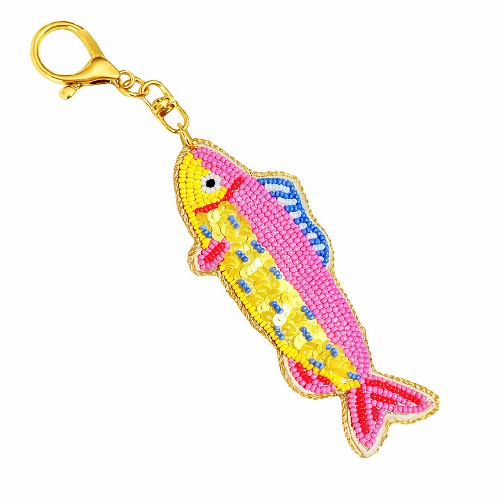 Tropical Fish Beaded Keyring - Pink/Yellow (by Mink & Me)