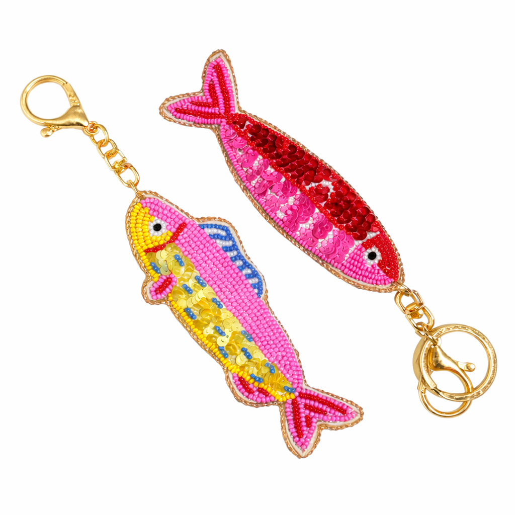 Tropical Fish Beaded Keyring - Pink/Yellow (by Mink & Me)