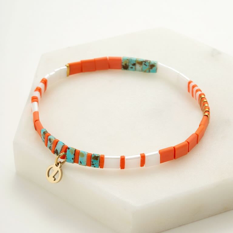 Tile Bracelet (Coral, Acqua & White) by Zafino