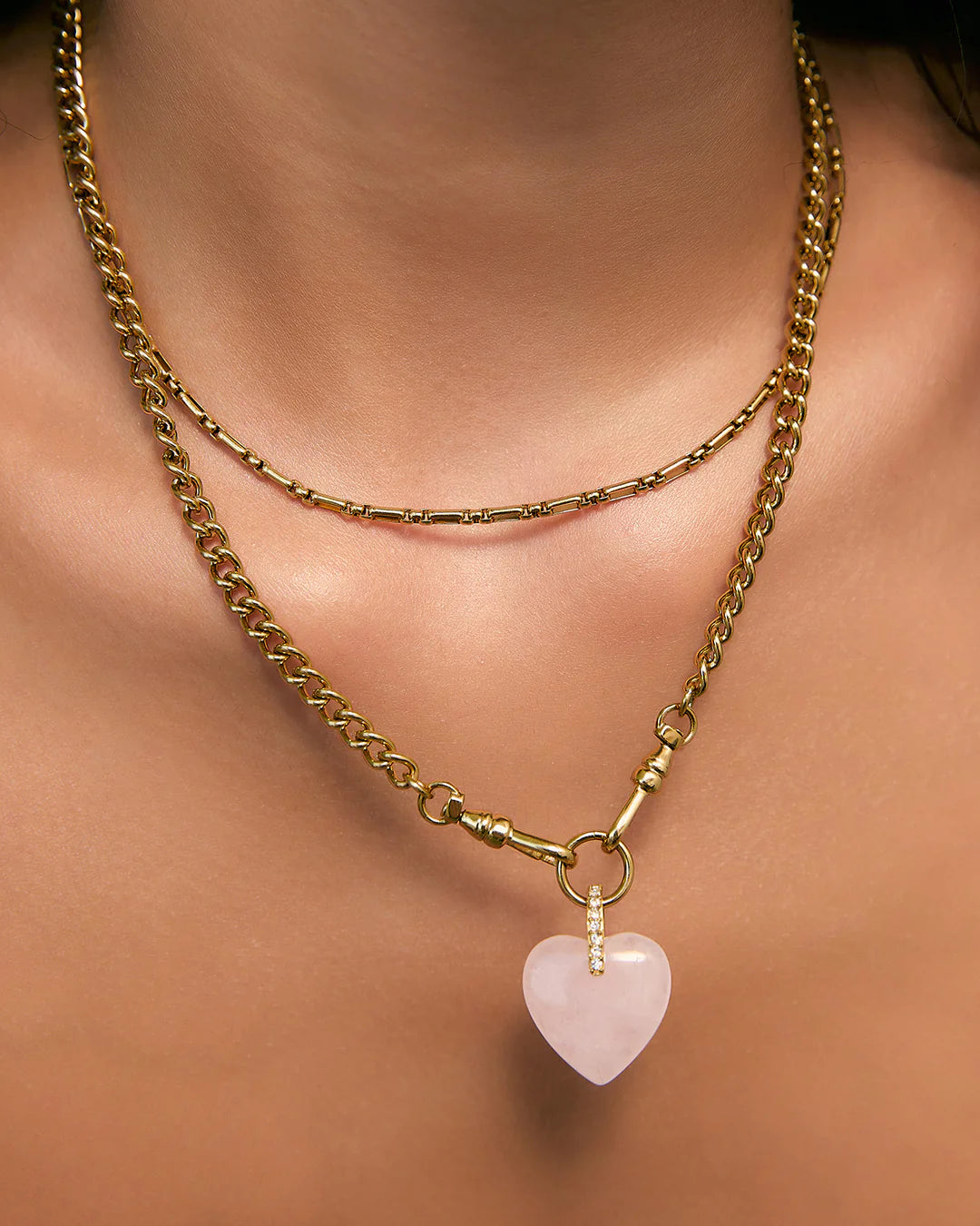 Violet Heart Gold Necklace - Rose Quartz by Arms of Eve