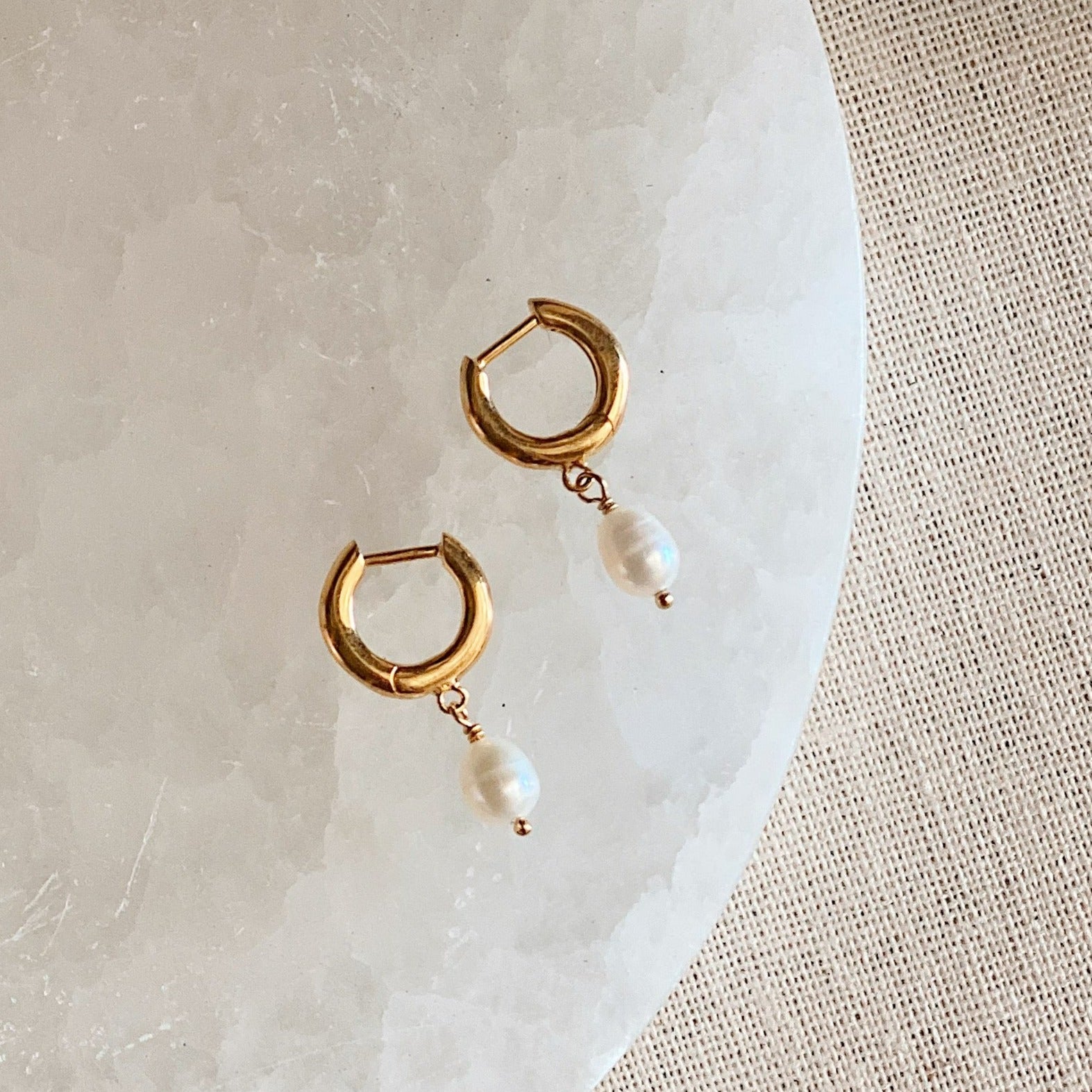 Delicate Pearl Huggies / Silver or Gold