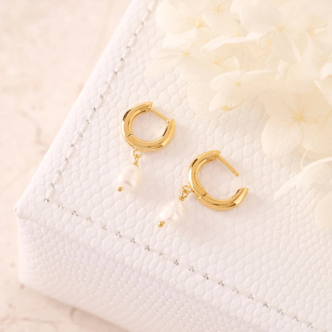 Delicate Pearl Huggies / Silver or Gold