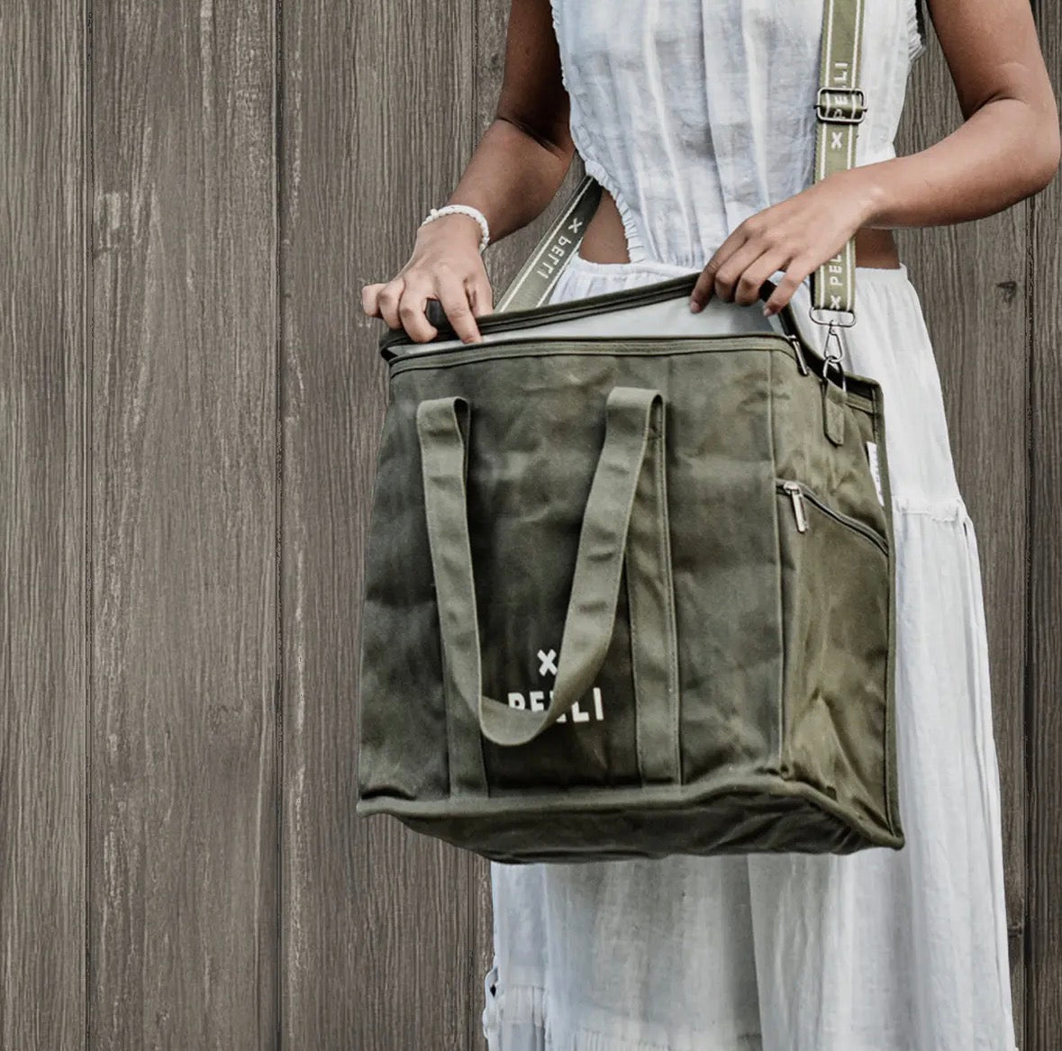 Chill Homie Crossbody - Waxed Canvas Large Cooler Bag with Shoulder Strap (Burnt Olive Green)