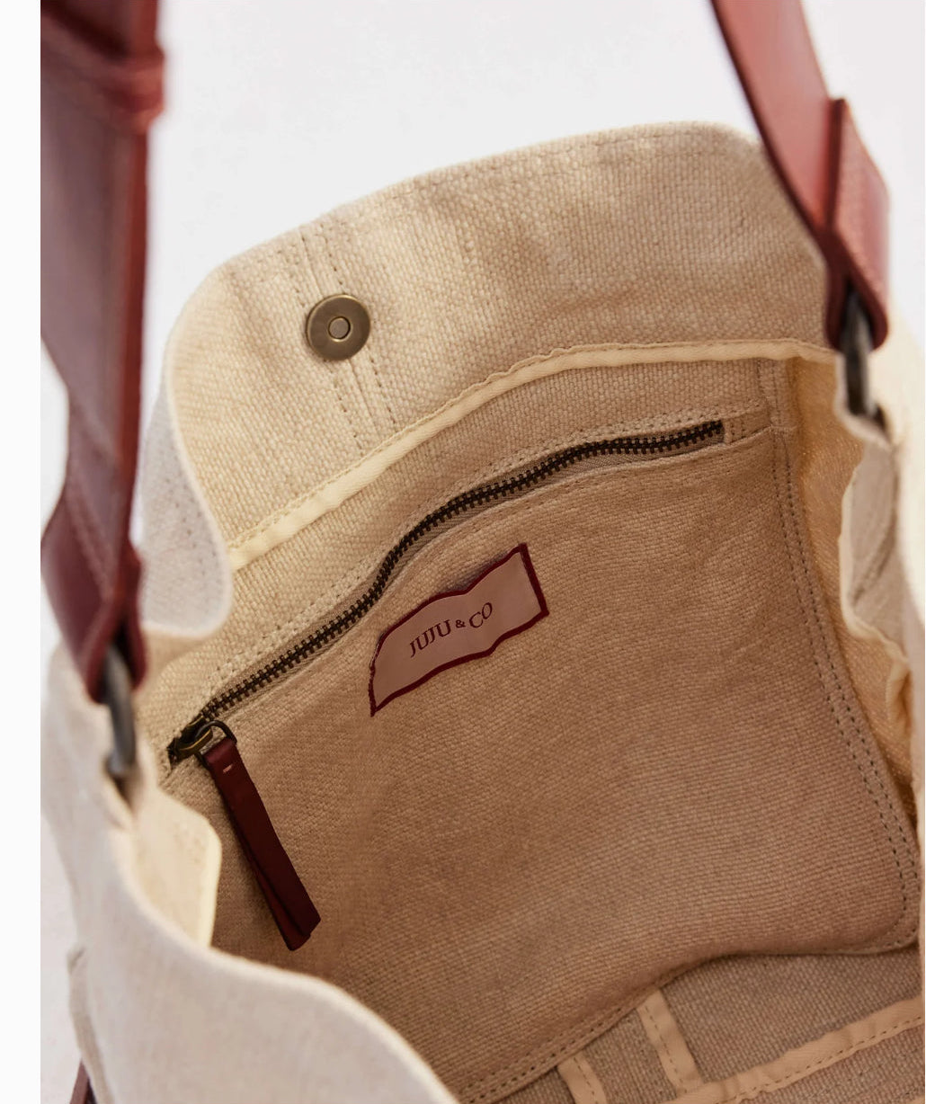 Jute Bag (Natural) with Leather Strap by Juju & Co