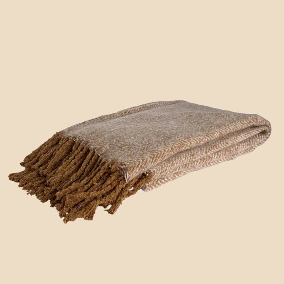 Alba Faux Mohair Throw – Caramel & Rust