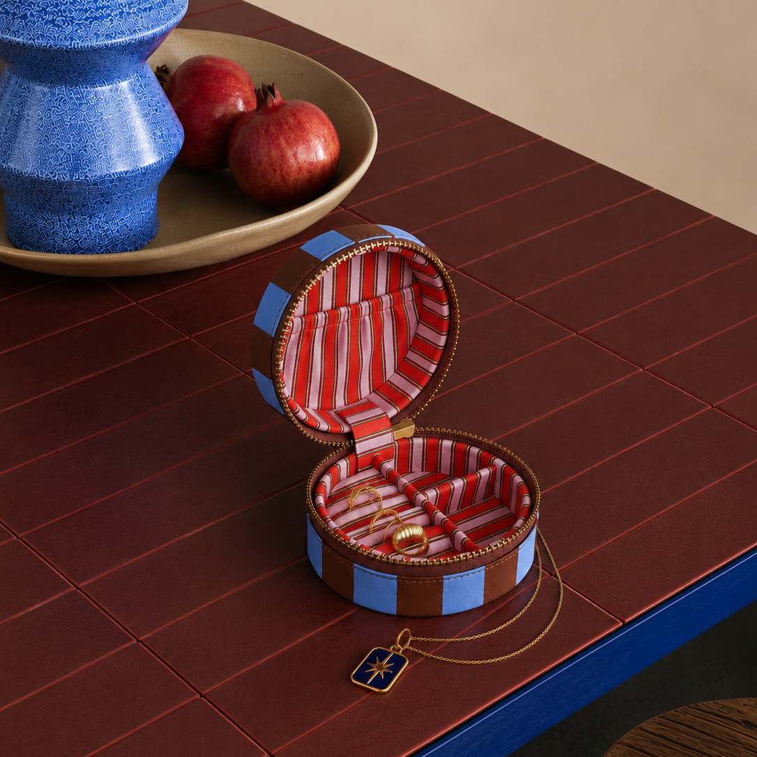 Loco Living Fabric Jewellery Box - Azure Check