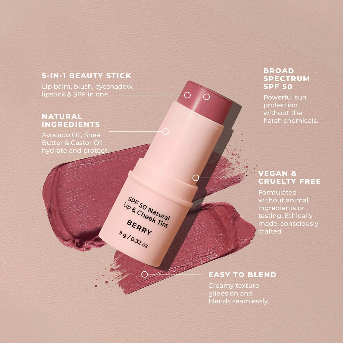 Avocado Zinc SPF 50 Natural Lip & Cheek Tint
