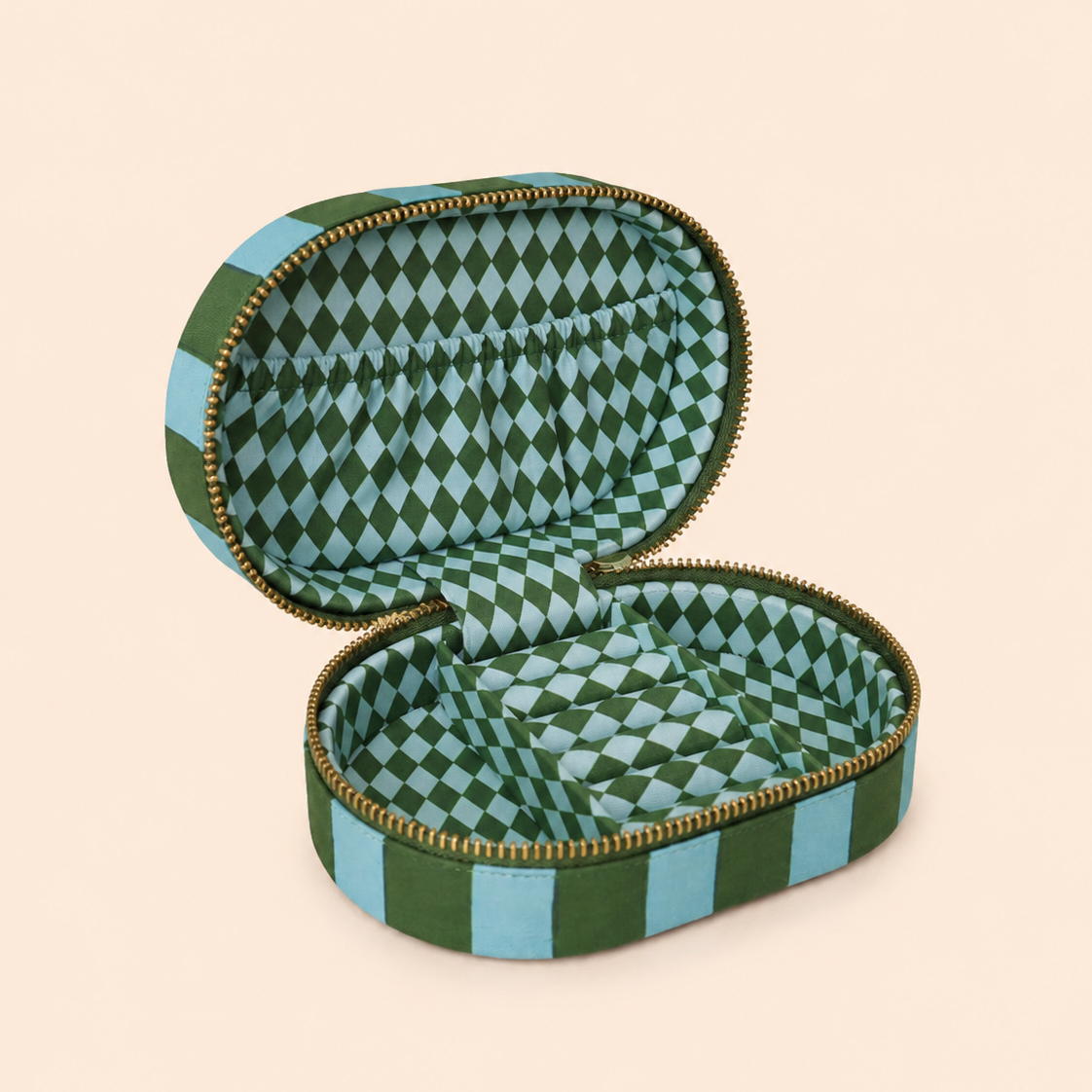 Loco Living Large Fabric Jewellery Box - Green Stripe