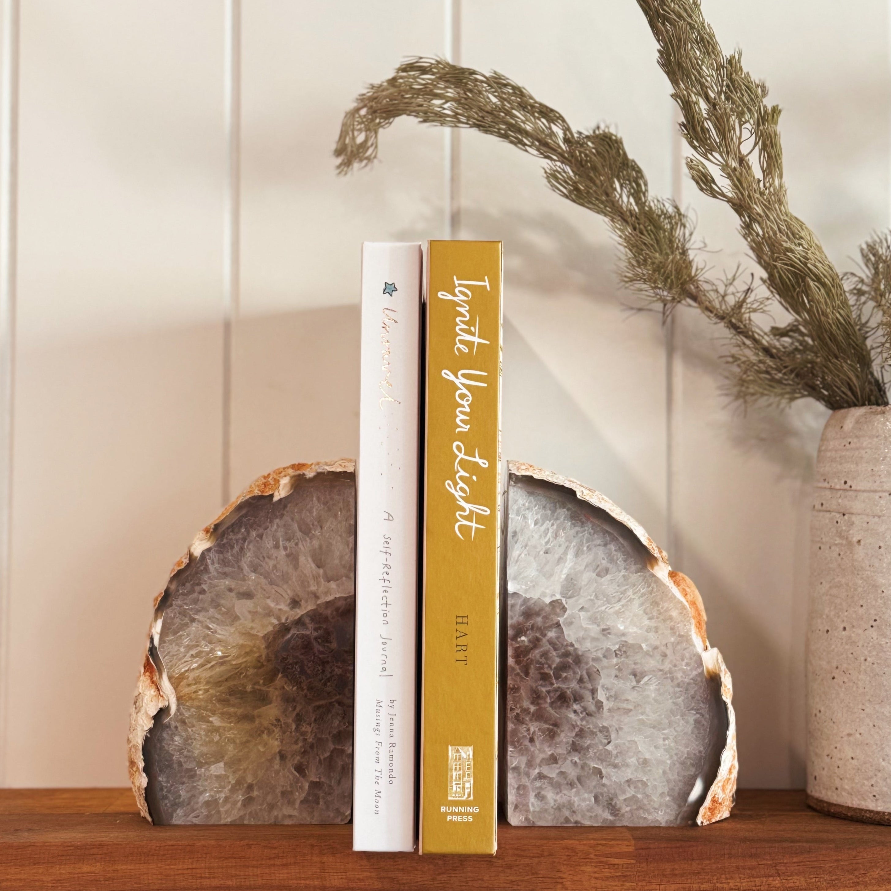 Agate bookends - Large - Clear Qtz/Grey/Brown