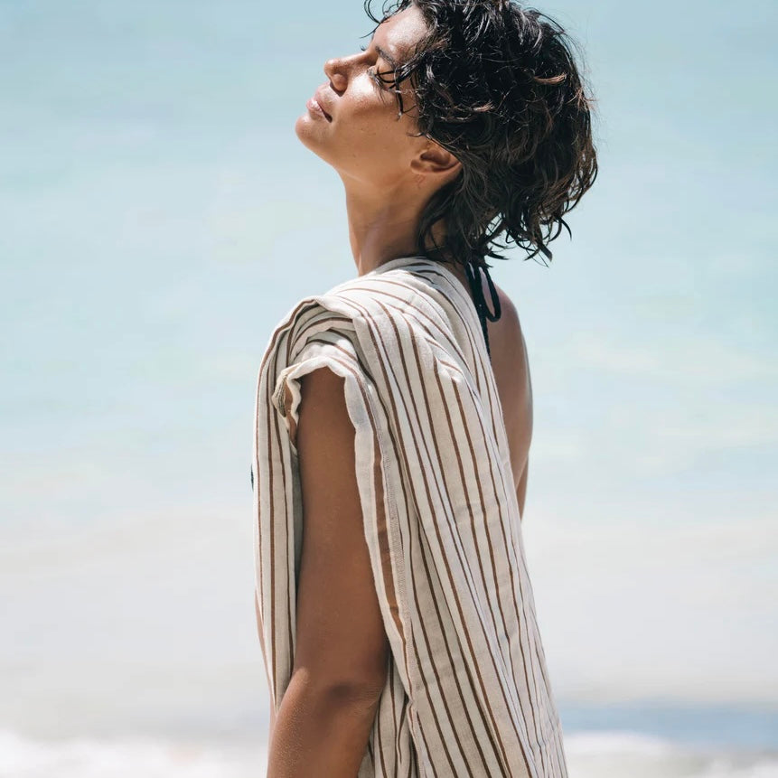 ‘Laguna' Sky Blue & Mocha Towel by Layday