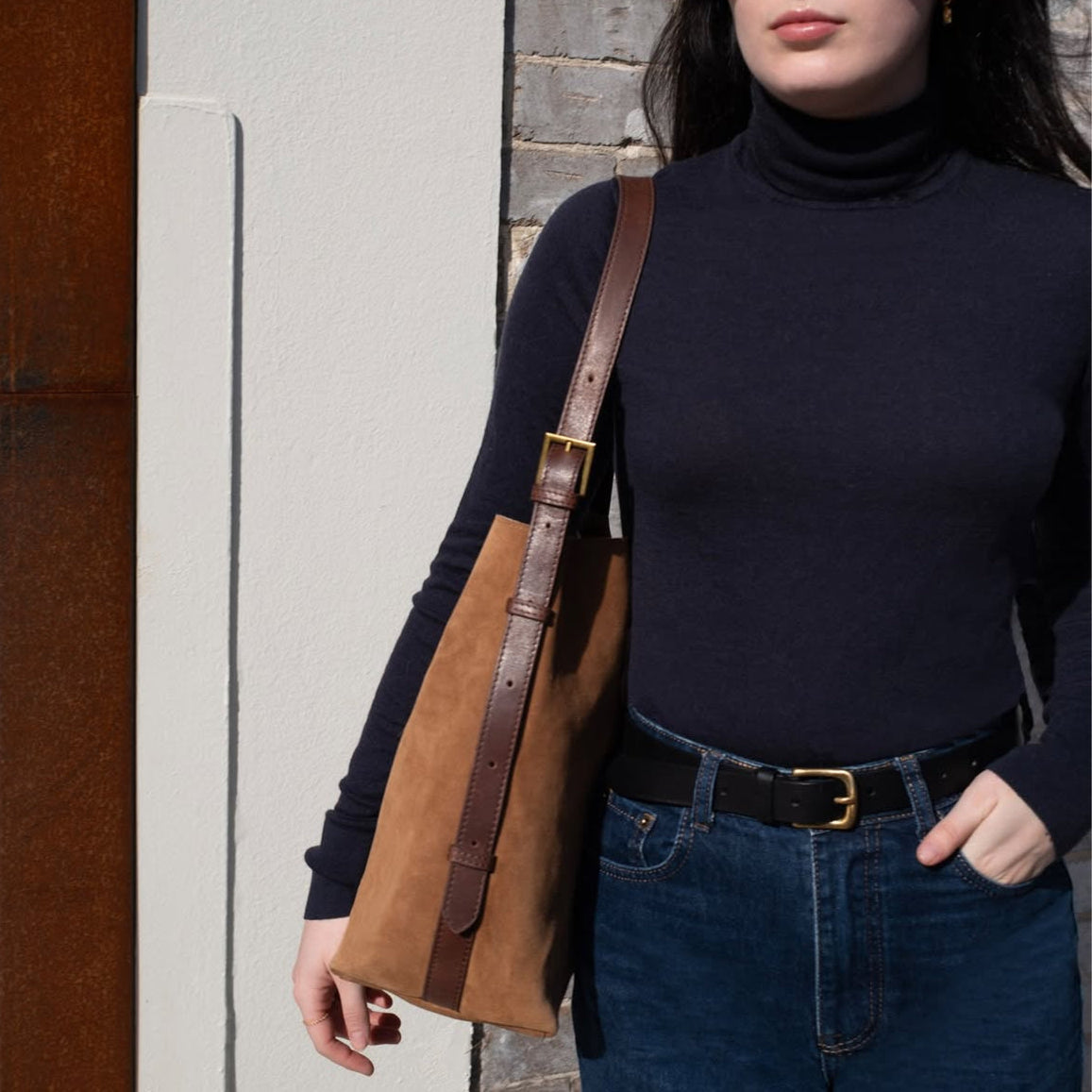 Suede Cabas Tote by Juju & Co - Camel