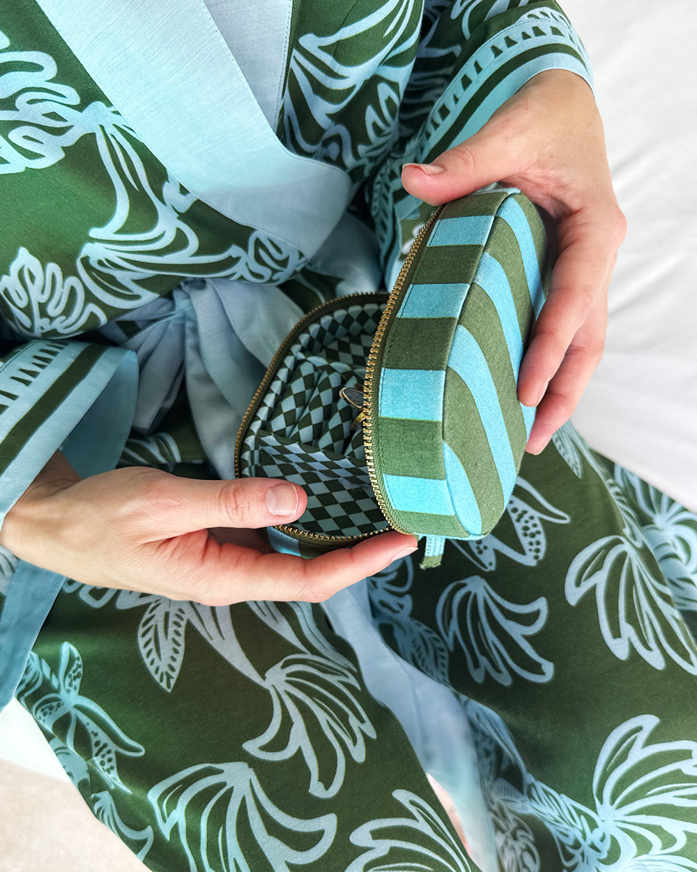 Loco Living Large Fabric Jewellery Box - Green Stripe