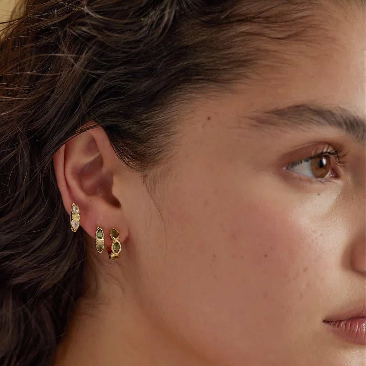 Maya Apatite Gold Hoops by Toni May
