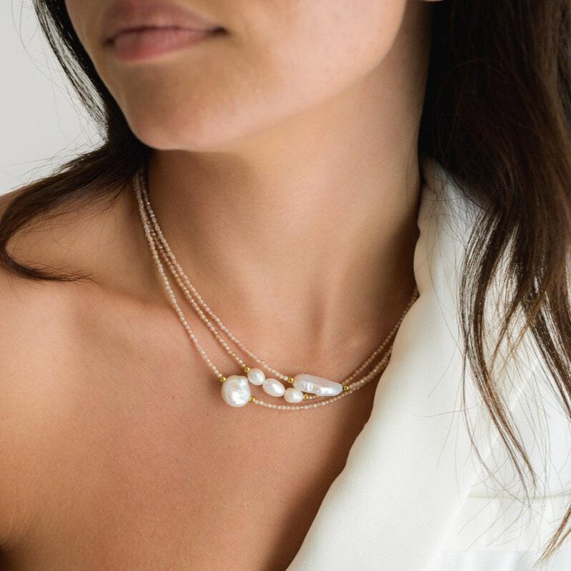 Koa Necklace (Rectangle Pearl) by Indigo & Wolfe