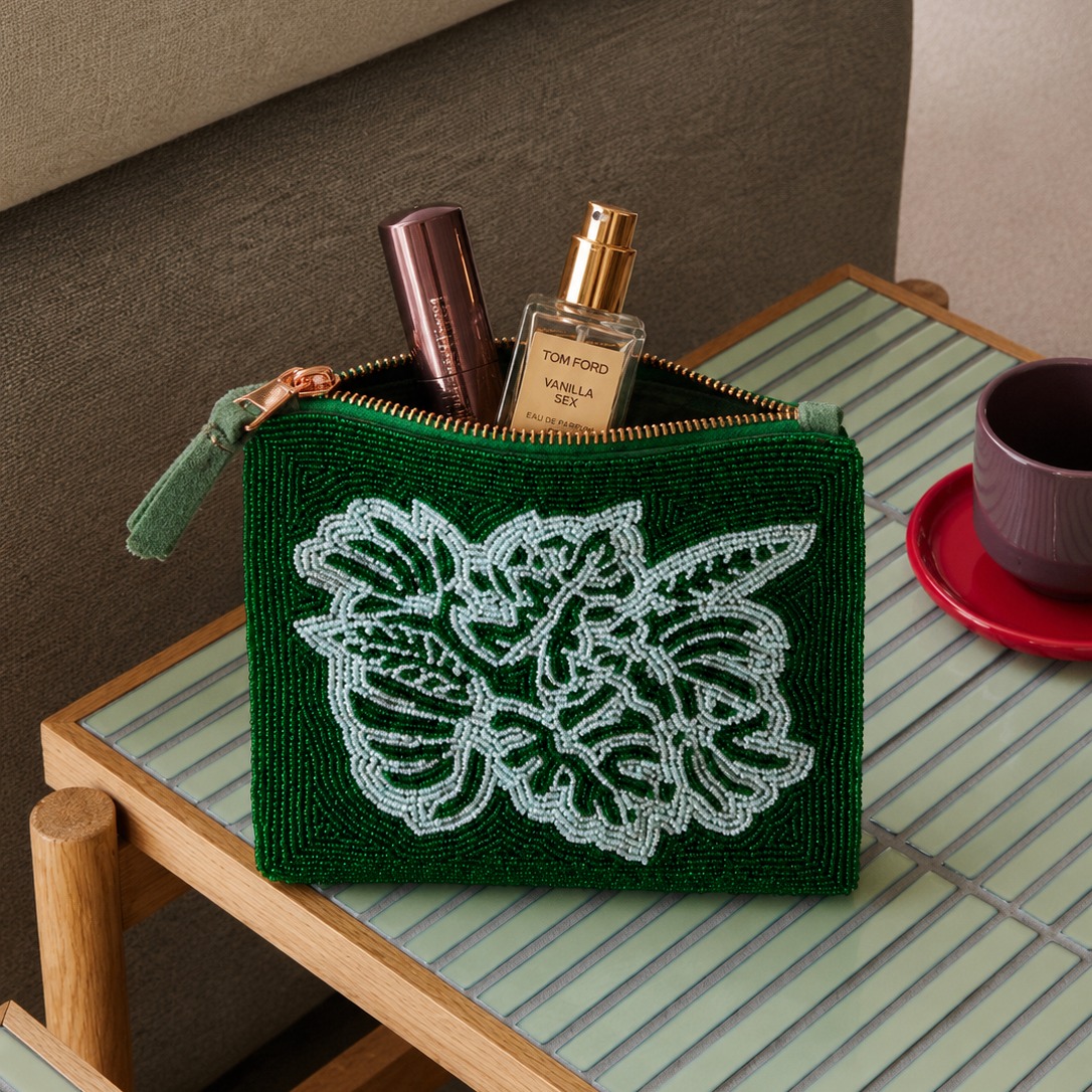 Loco Living Beaded Monstera Pouch