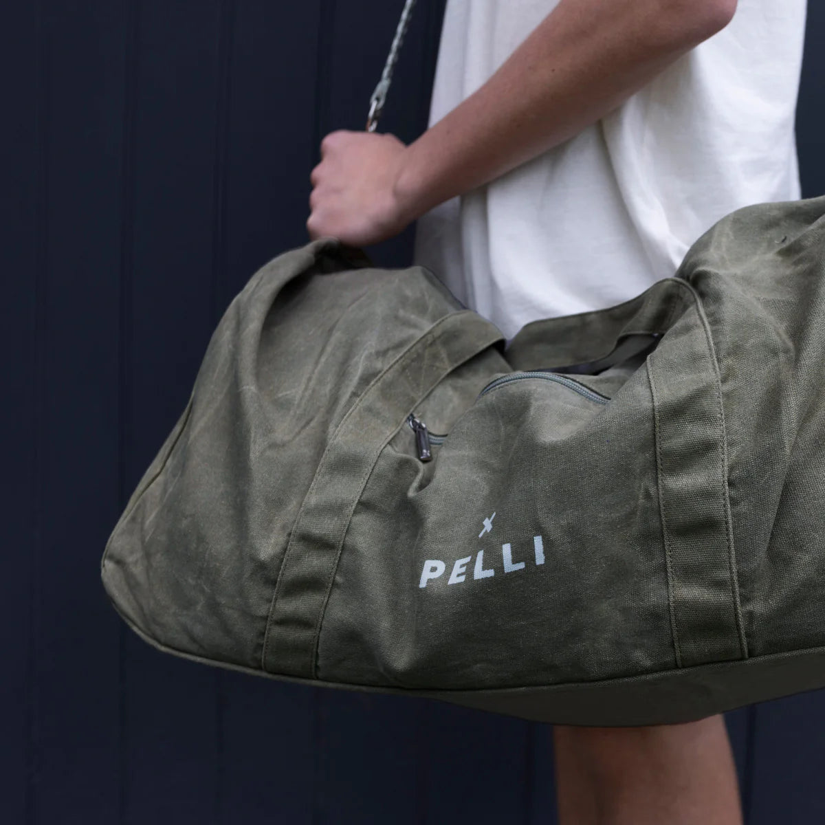 Pelli Overlander - Large Waxed Canvas Duffle Bag in Burnt Olive Green
