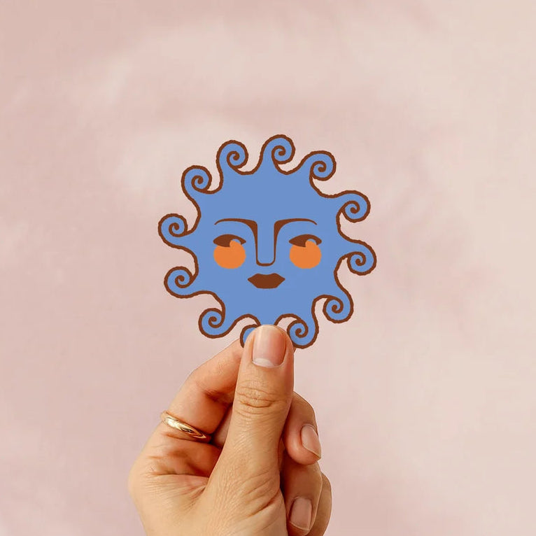 Sun Face Cerulean Blue Waterproof vinyl Sticker