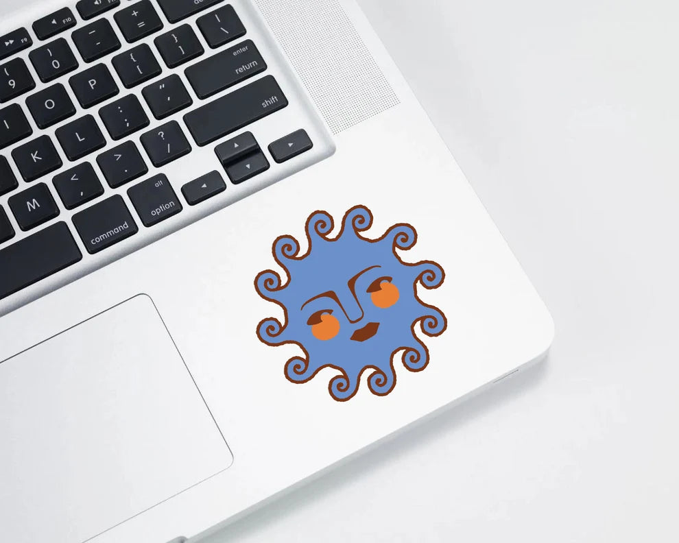 Sun Face Cerulean Blue Waterproof vinyl Sticker