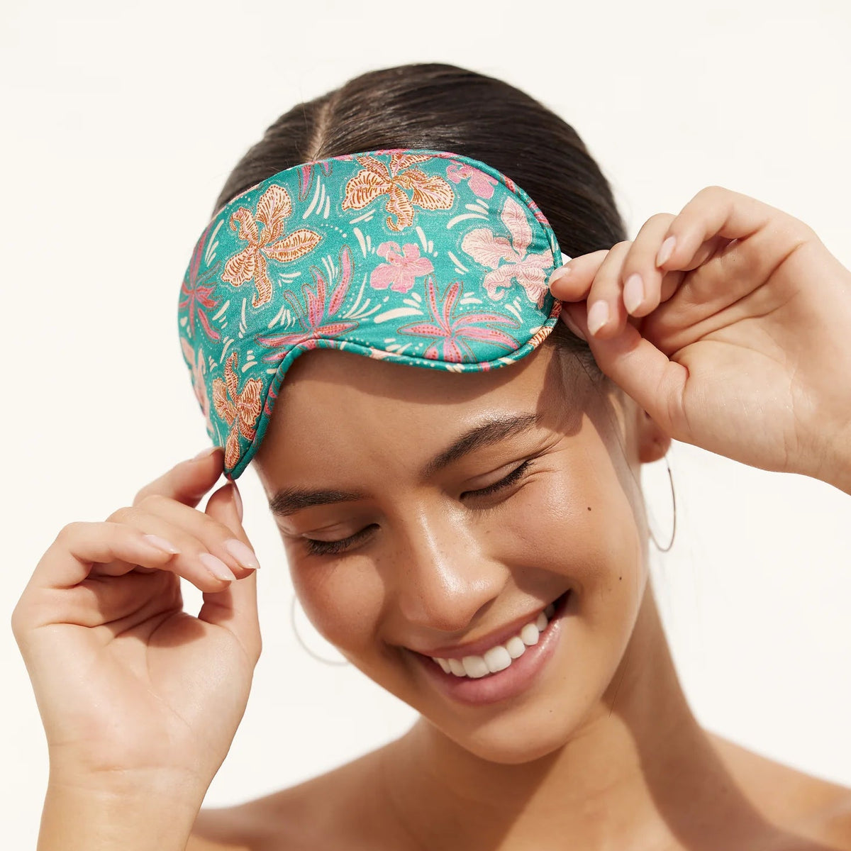 Teal Hibiscus Satin Eye Mask by Louvelle