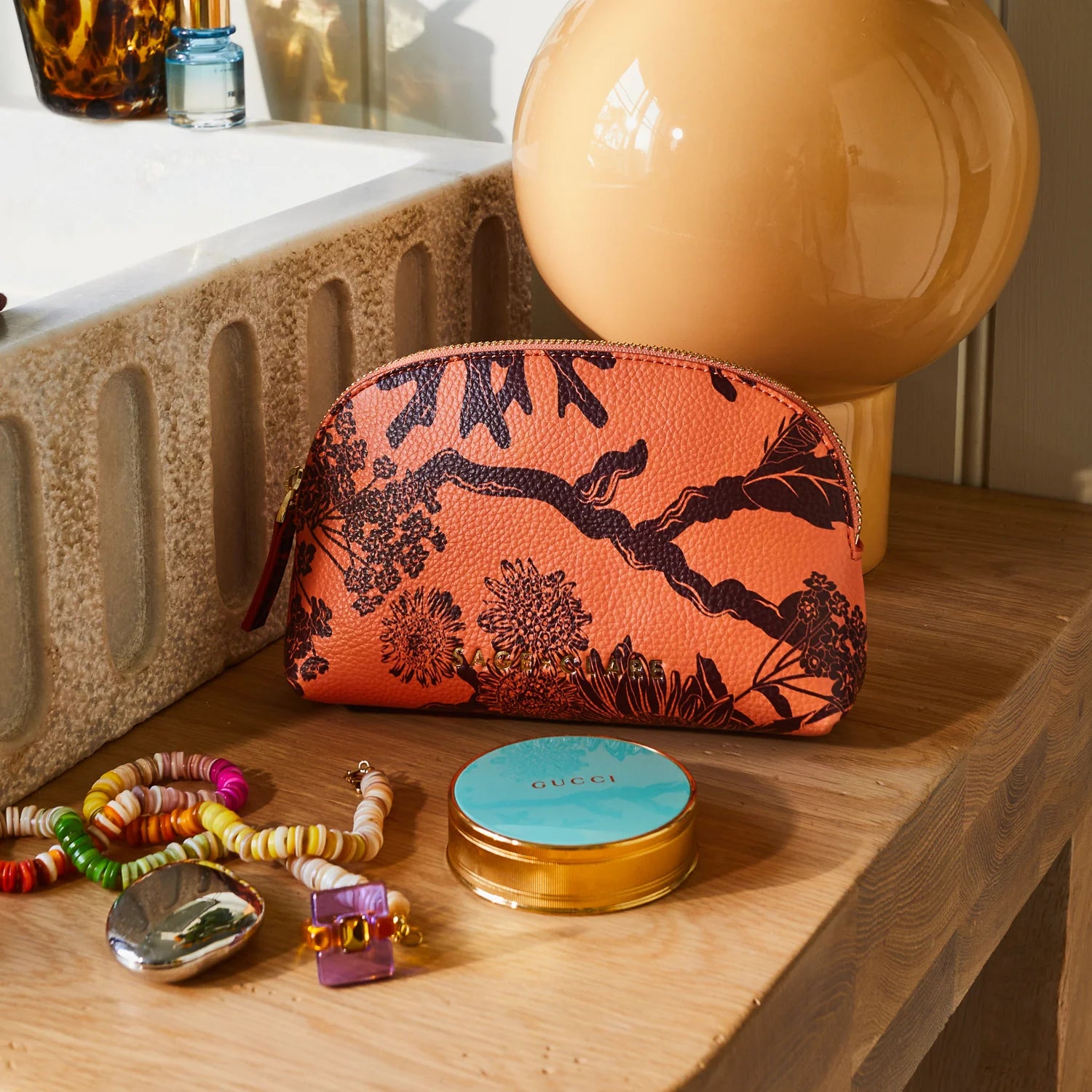 Delphine Cosmetic Pouch (Vivid Coral) by Sage & Clare
