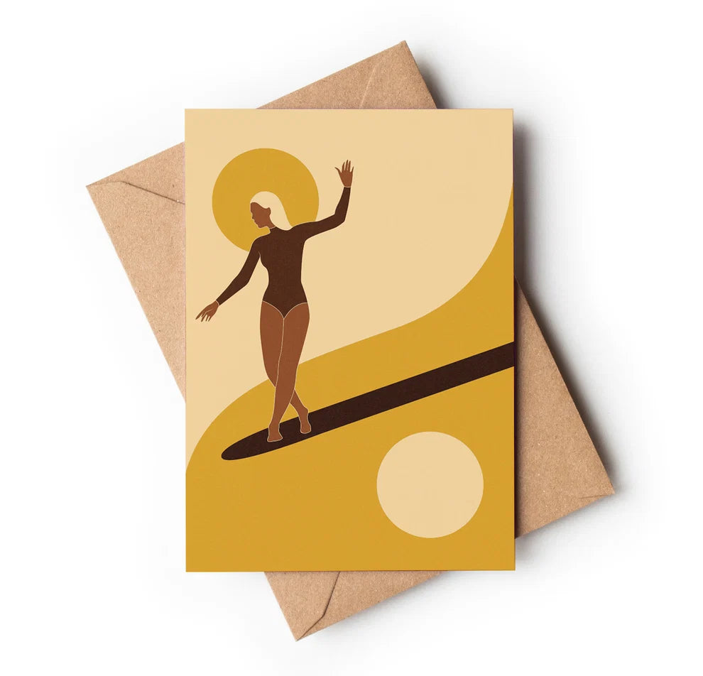 Yin Yang Surfer Card - Vintage Retro Style Greeting Card