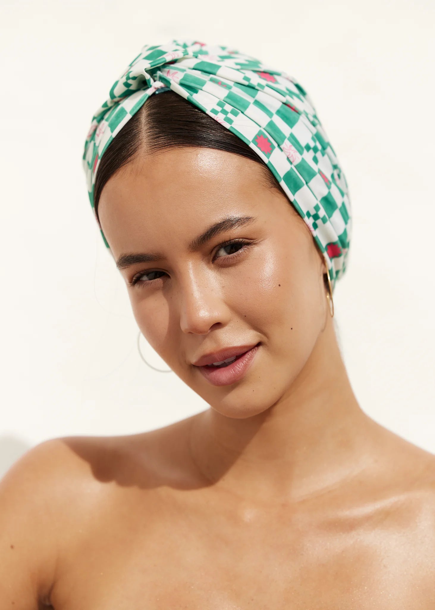 Amelie Turban Style Shower Cap (Green Check) by Louvelle