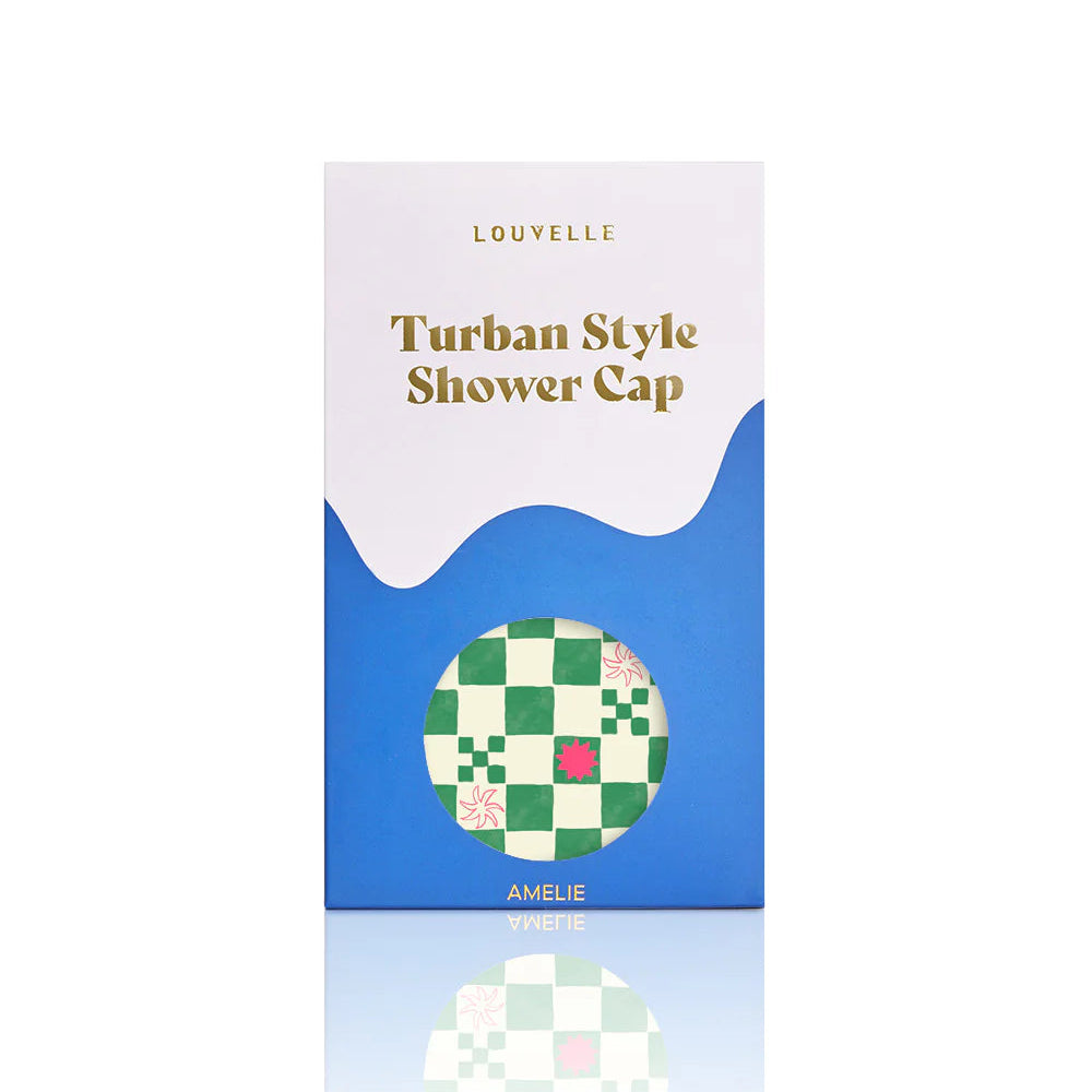 Amelie Turban Style Shower Cap (Green Check) by Louvelle