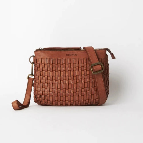 Woven Leather Pouch - Cognac