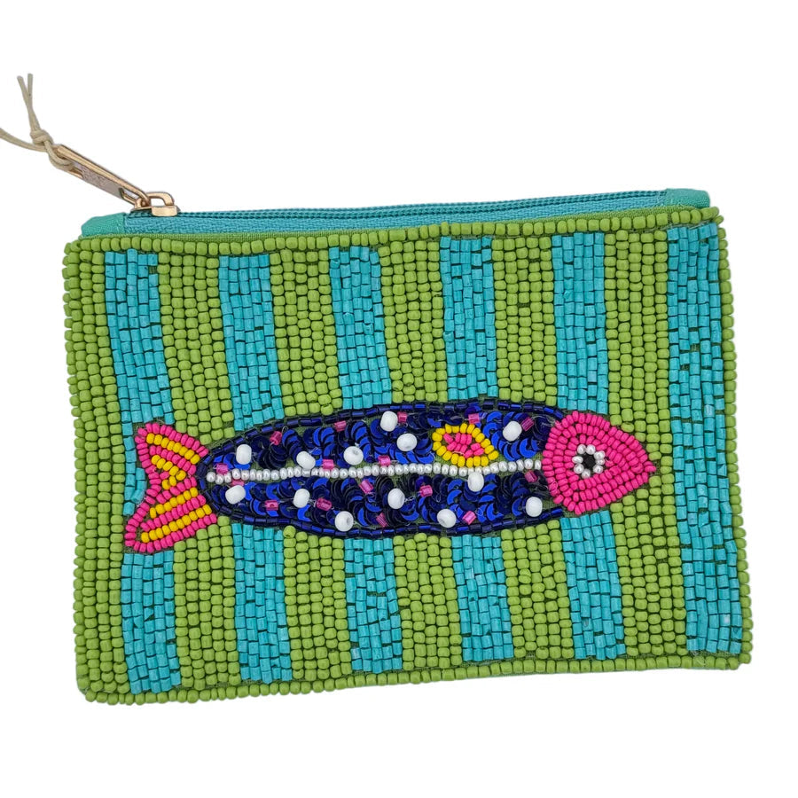 Tropical Fish Beaded Coin Purse - Navy Spots