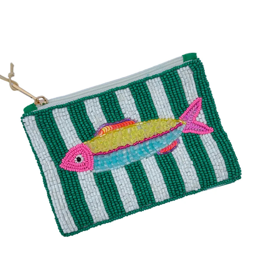 Tropical Fish Beaded Coin Purse - Yellow Aqua Fish (by Mink & Me)