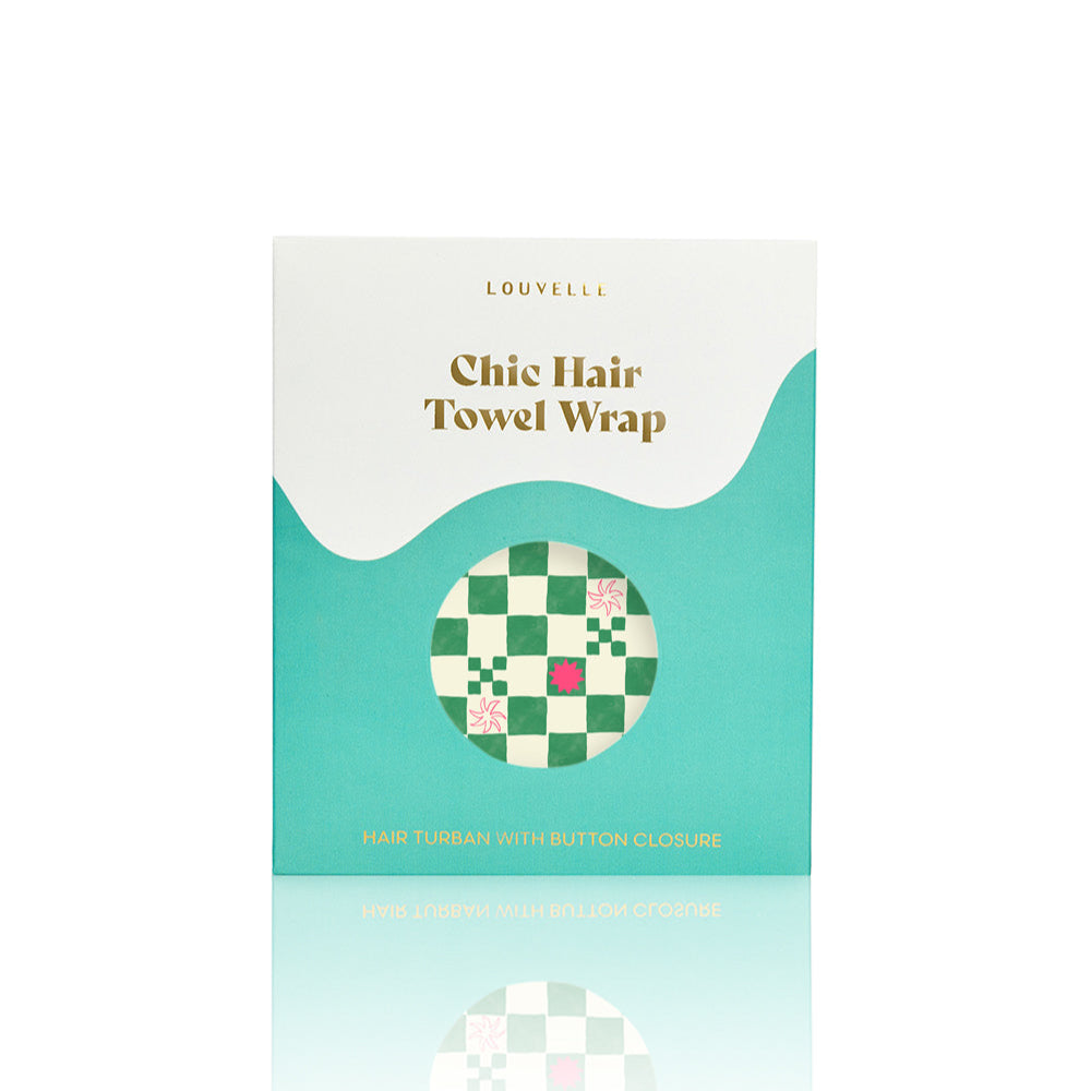 Riva Hair Towel Wrap (Green Check) by Louvelle