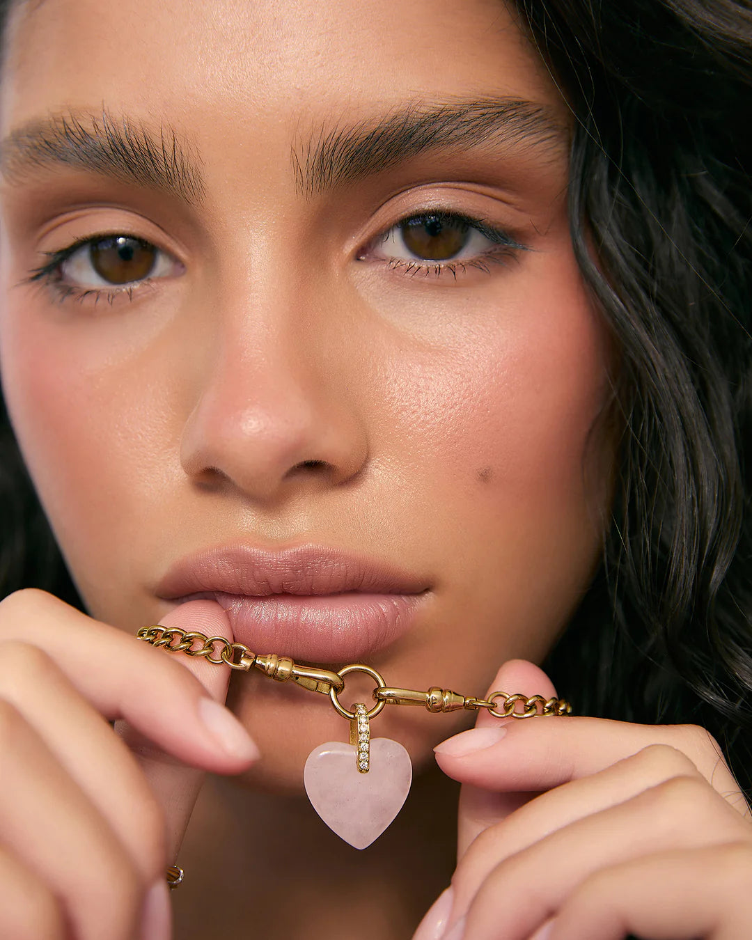 Violet Heart Gold Necklace - Rose Quartz by Arms of Eve